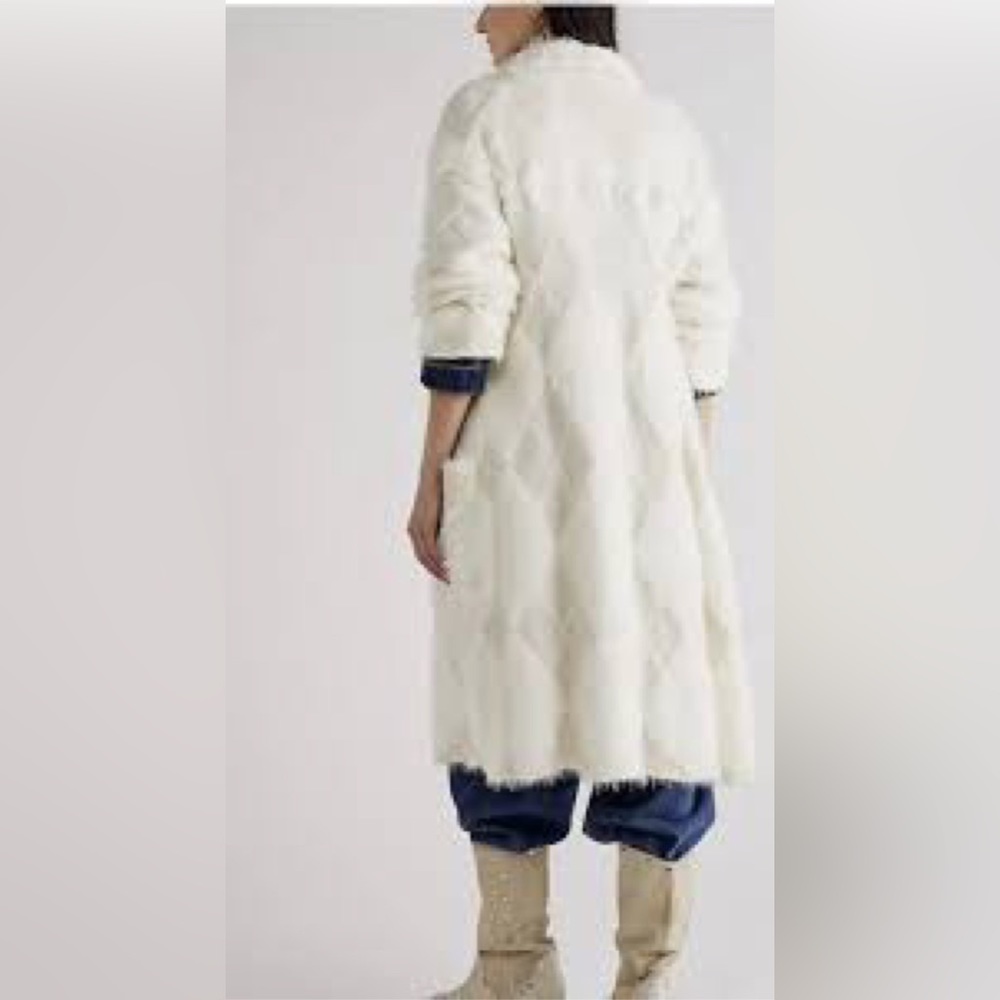 Free people David Cardi Jacket Furry diamond Knit Pattern longline Ivory - Picture 3 of 11